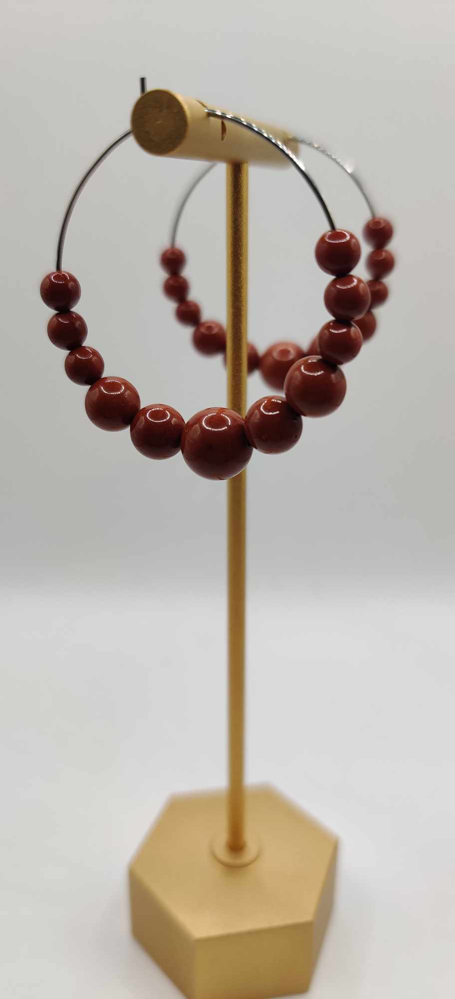 Boucles d'oreille créole argentée Jaspe rouge