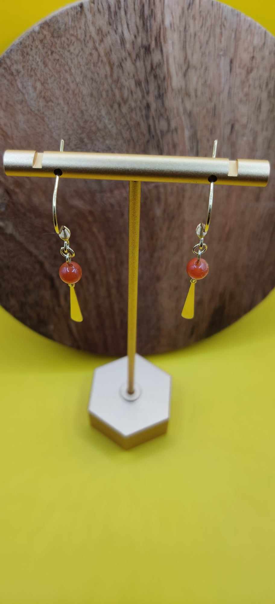 Boucles d'oreilles dorées Agate de feu & gouttes dorées