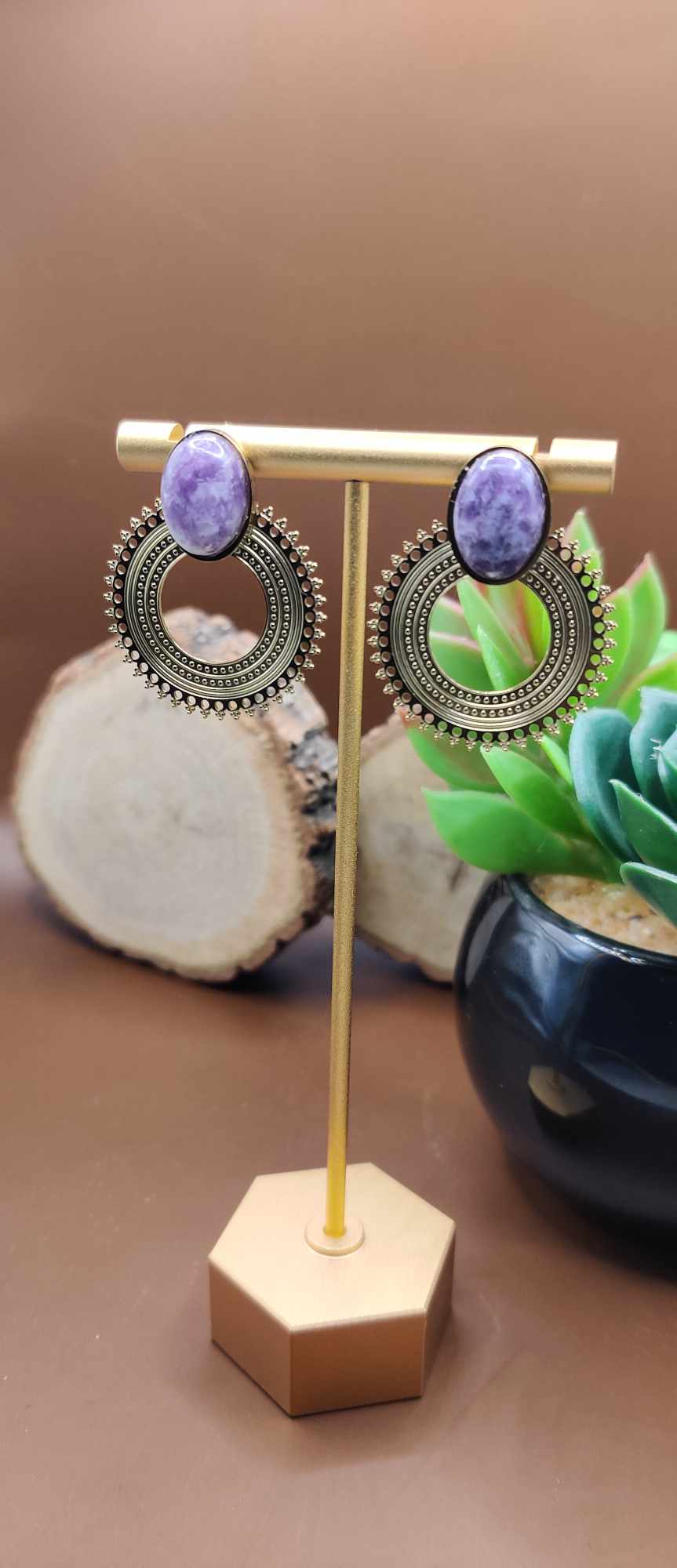 Clous d'oreilles Soleil & Pierre au choix