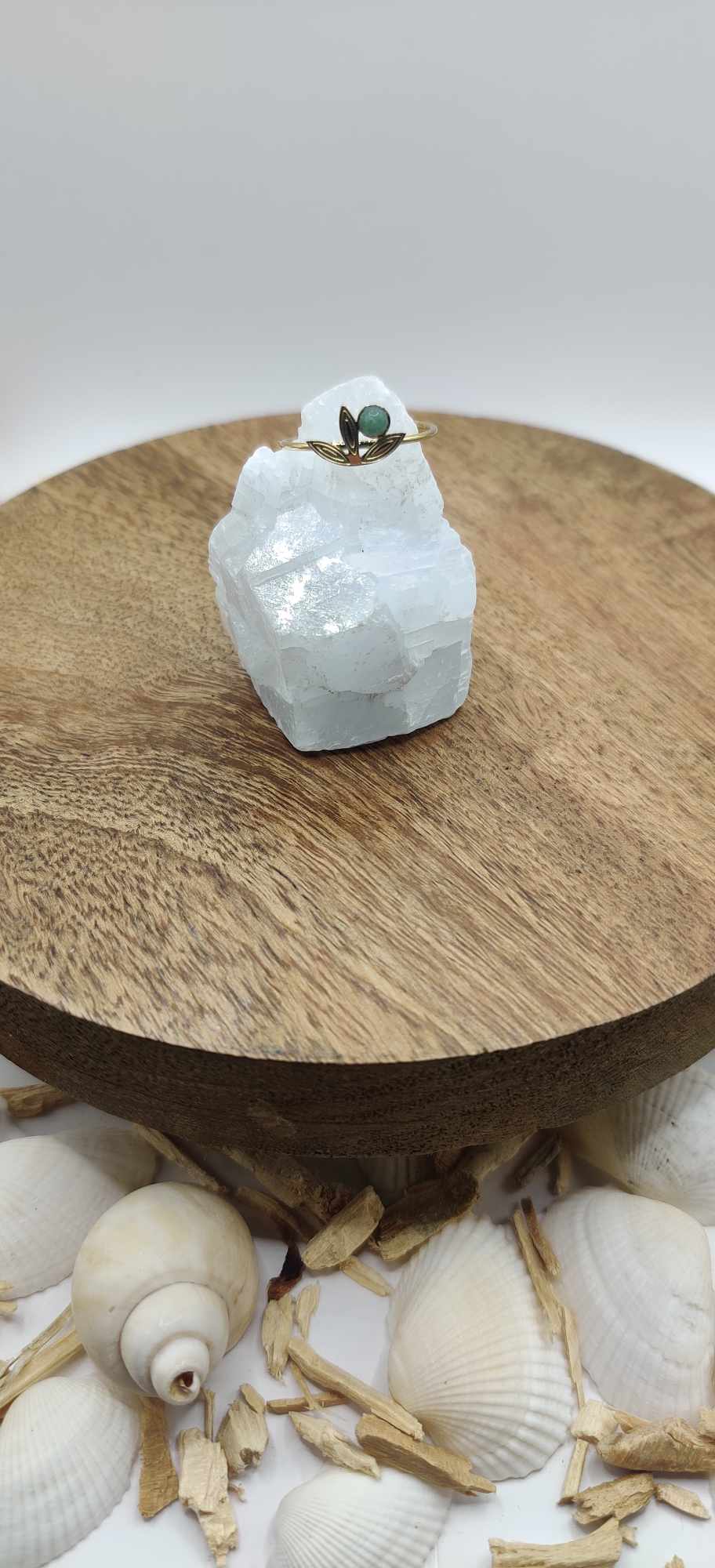 Fine bague 3 feuilles & pierre au choix