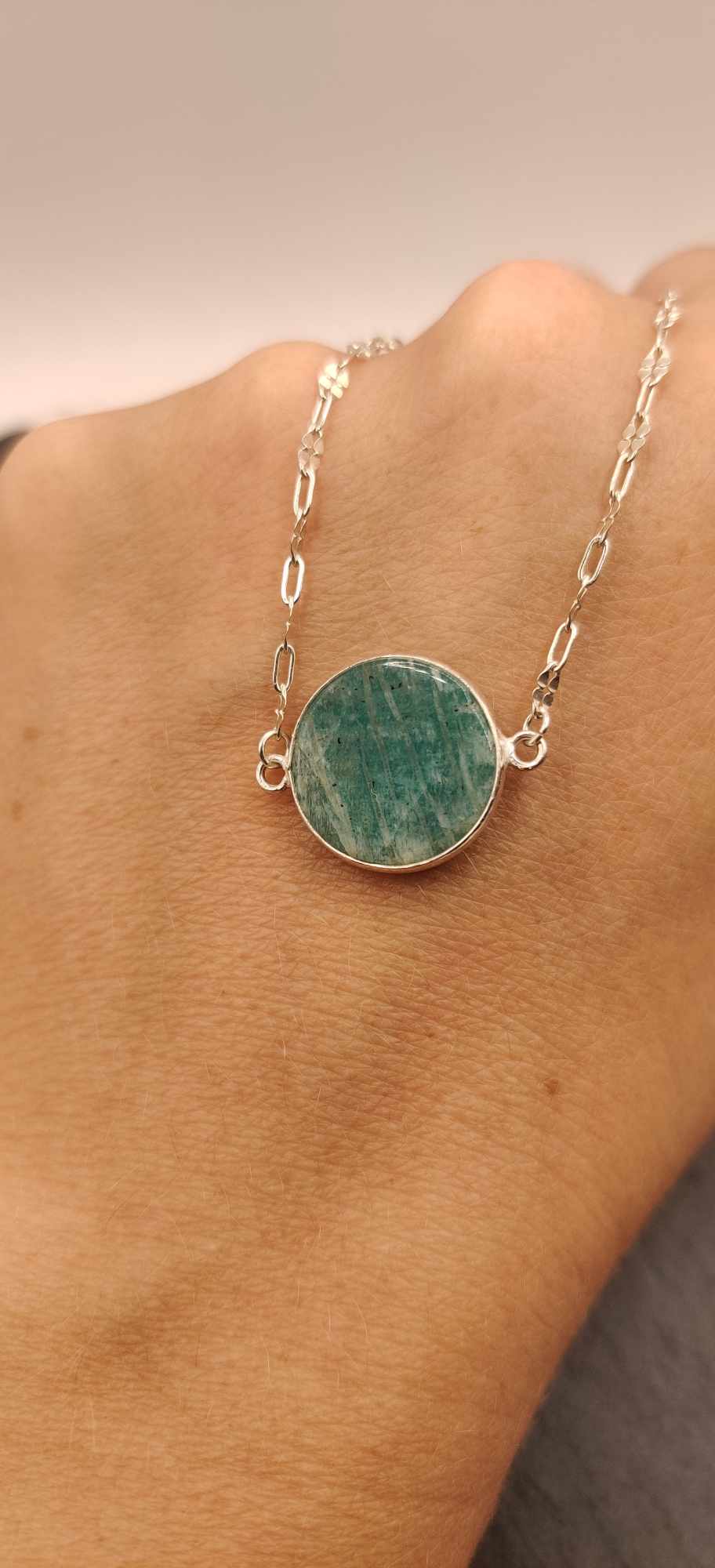 Collier fleur argent & Amazonite