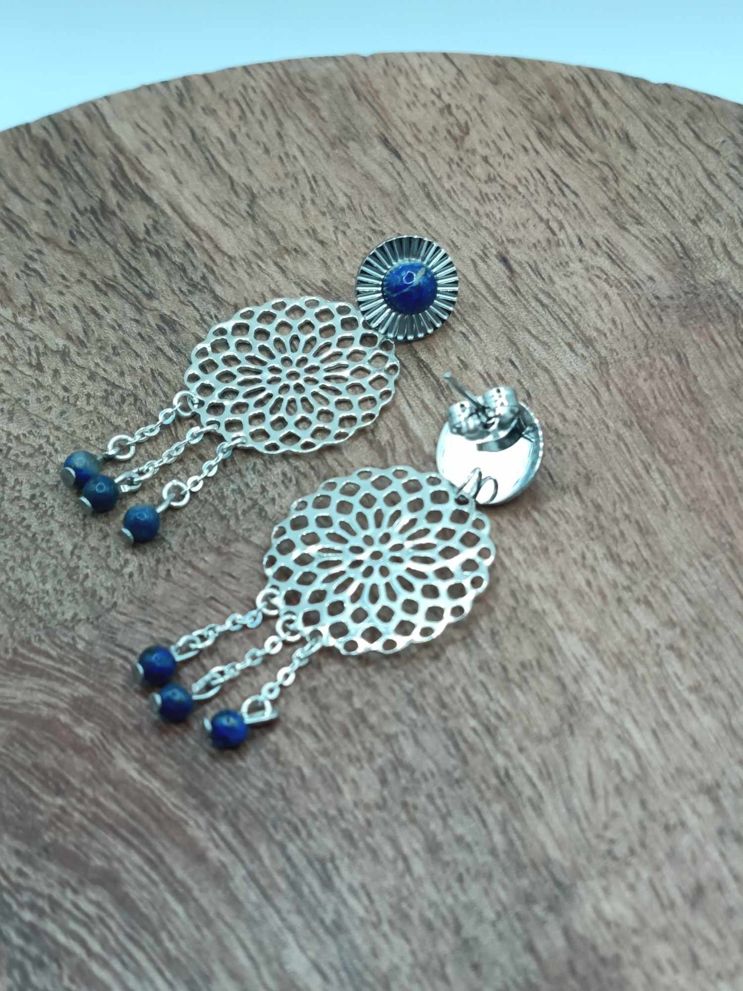 Clous d'oreilles rosace lapis lazuli