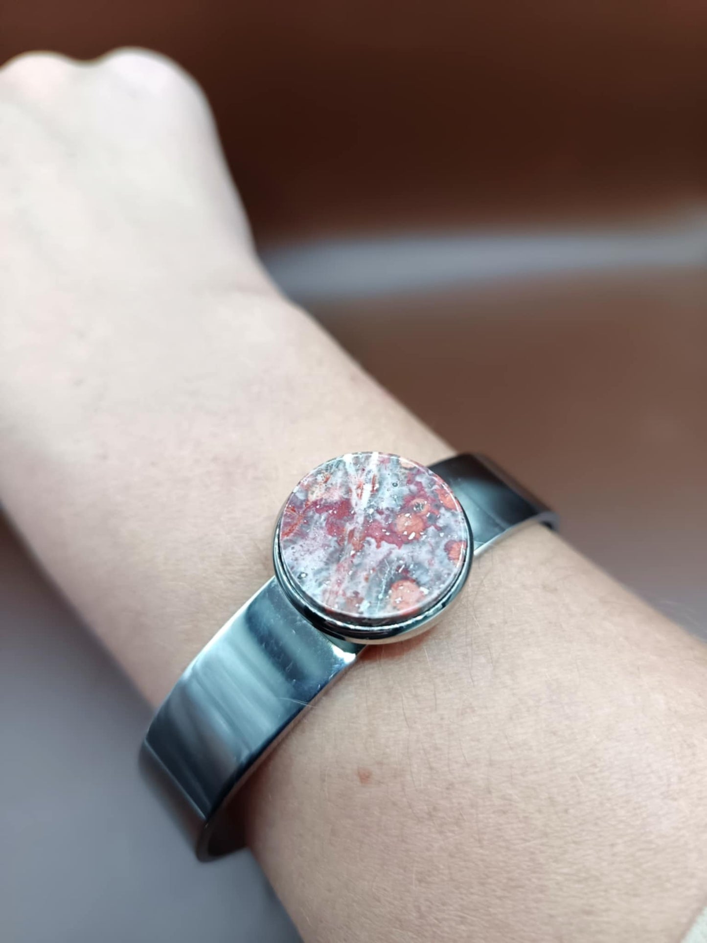 Bracelet argenté Jaspe Léopard XL