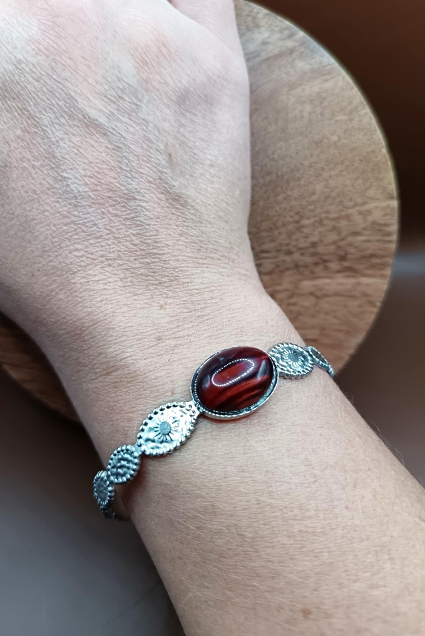 Bracelet jonc soleil argenté & Oeil de Taureau