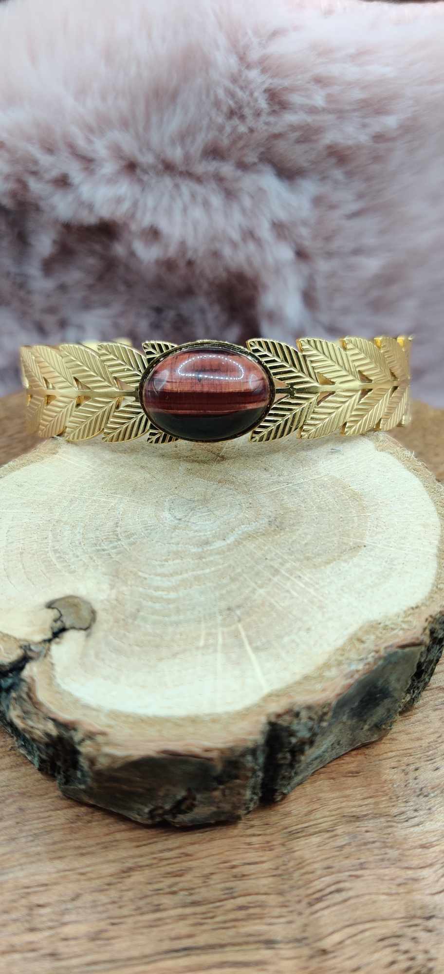 Bracelet Jonc Laurier doré - Pierre au choix