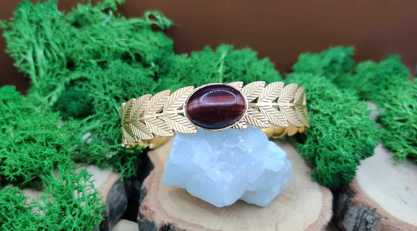 Bracelet Jonc Laurier doré - Pierre au choix