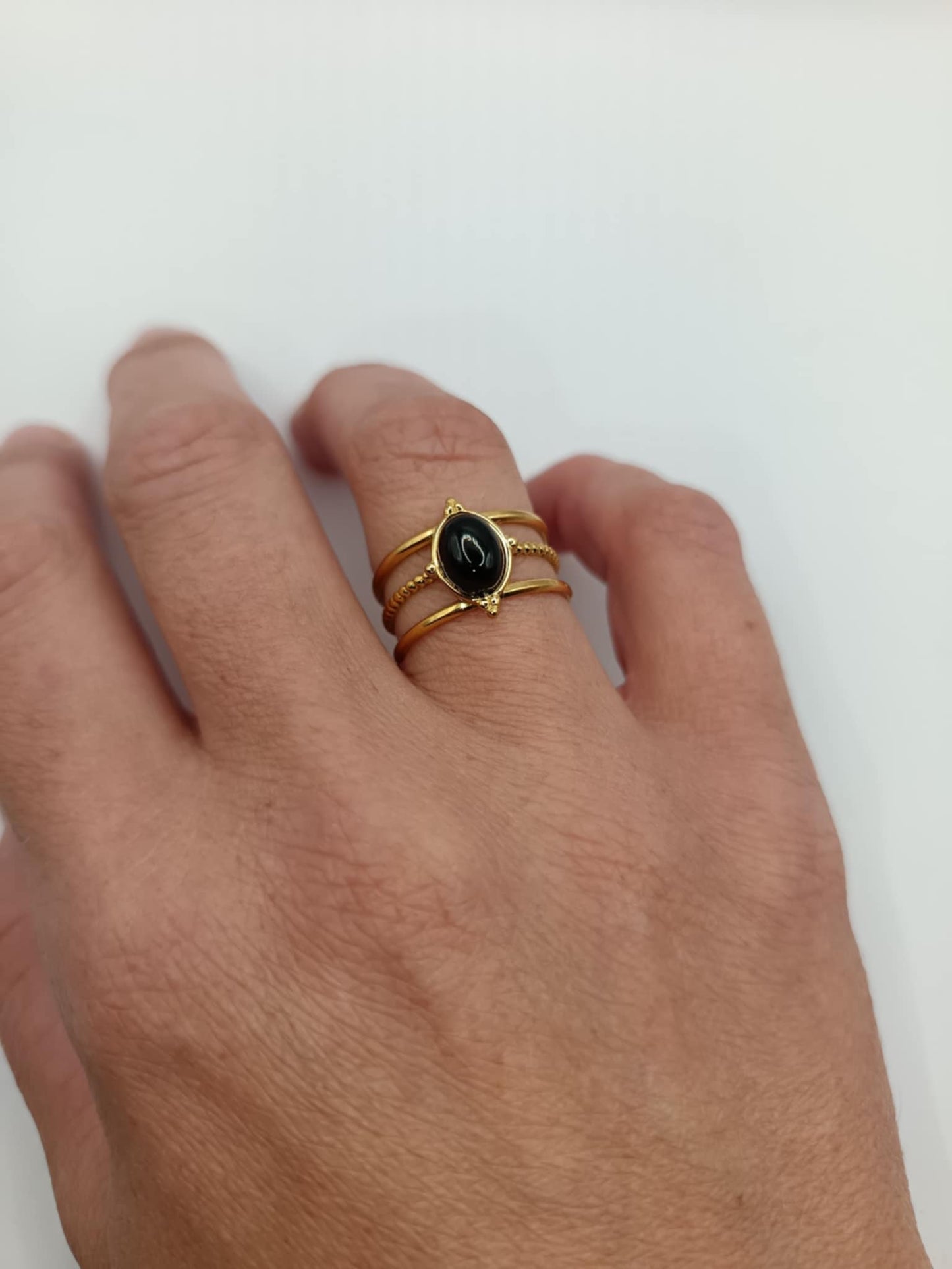 Bague dorée 3 branches & 12 pierres au choix