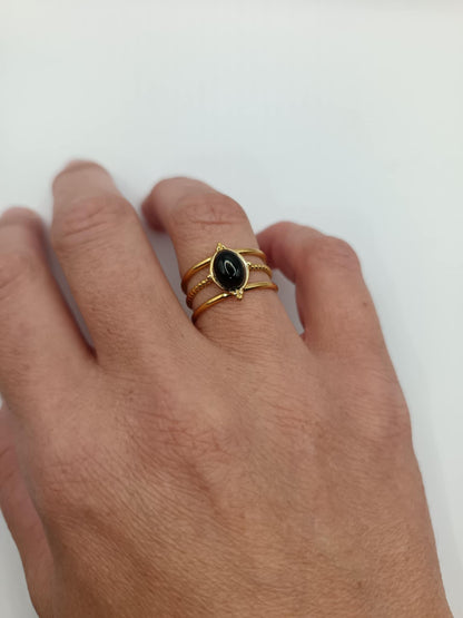 Bague dorée 3 branches & 12 pierres au choix