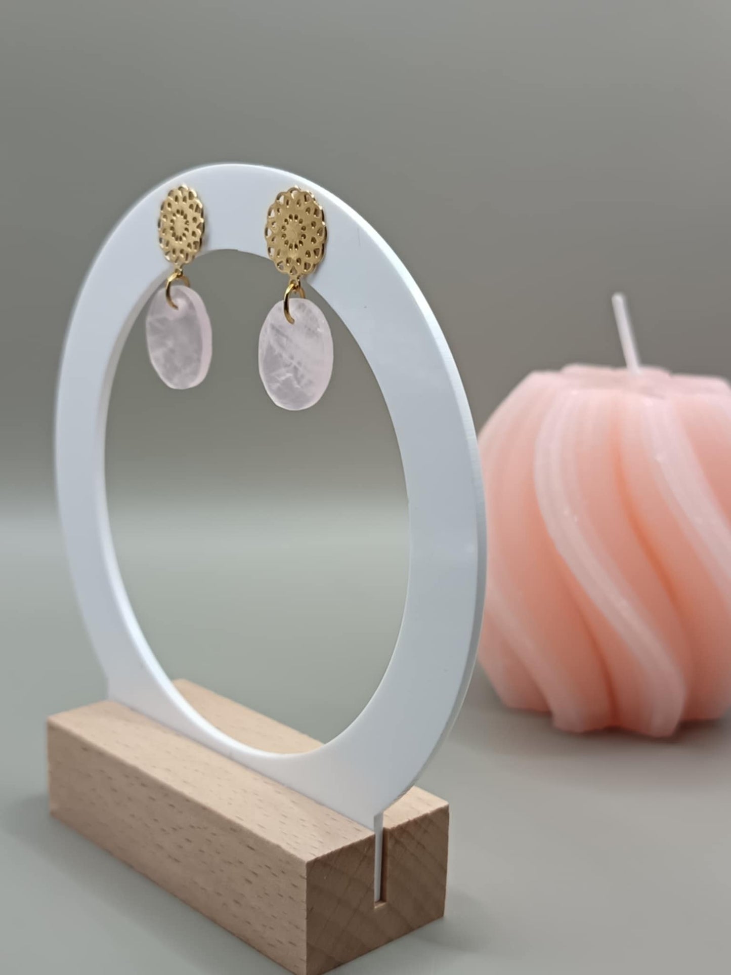 Clous d'oreilles dorés & Quartz rose