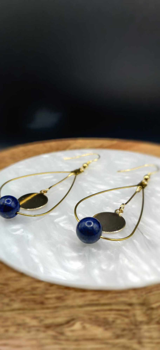 Boucles d'oreilles gouttes dorées & Lapis Lazuli