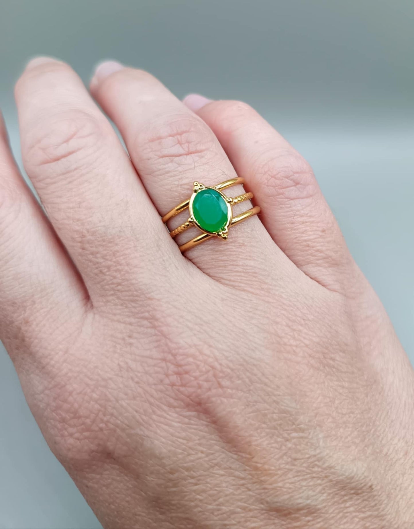 Bague dorée 3 branches & 12 pierres au choix