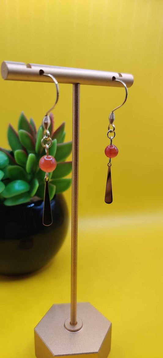 Boucles d'oreilles dorées Agate de feu & gouttes dorées