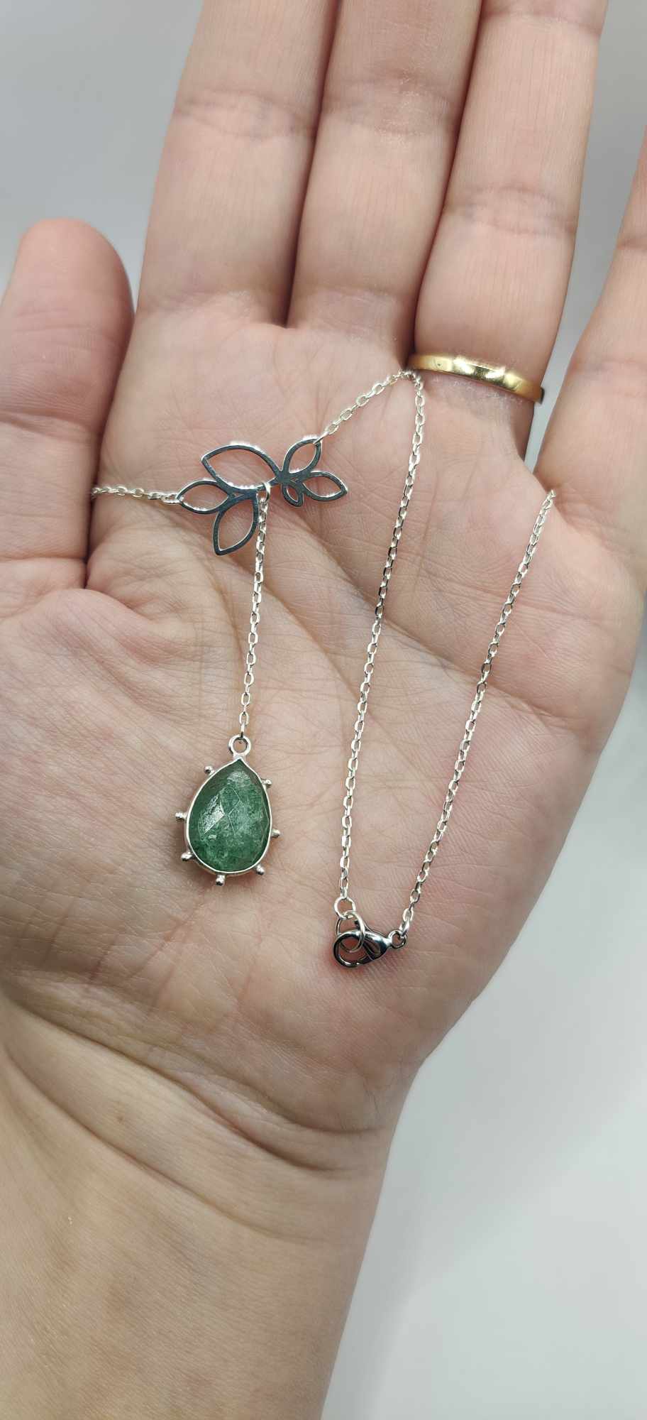 Collier argent feuille et Aventurine