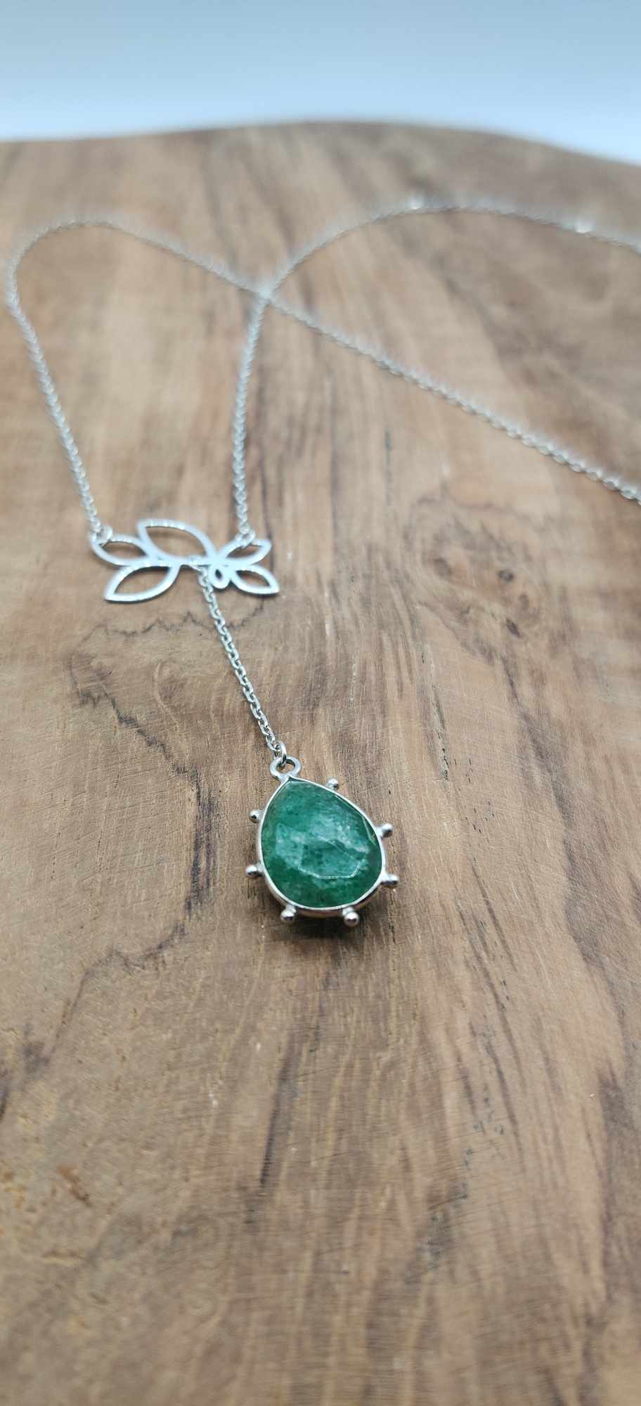 Collier argent feuille et Aventurine