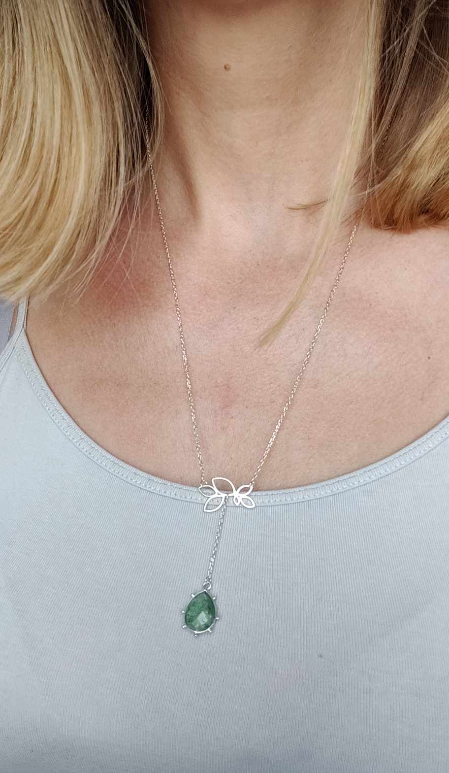 Collier argent feuille et Aventurine