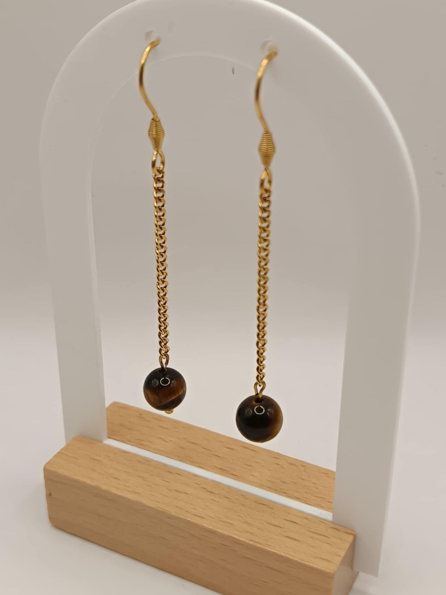 Boucles d'oreilles dorées chaine et perle au choix