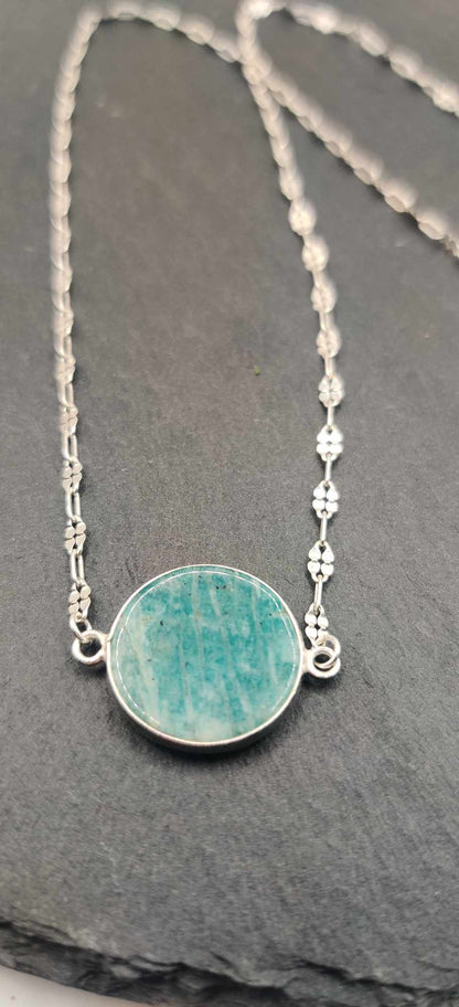 Collier fleur argent & Amazonite