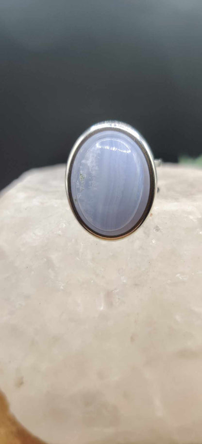 Bague argent 925 & Agate dentelle bleue XL