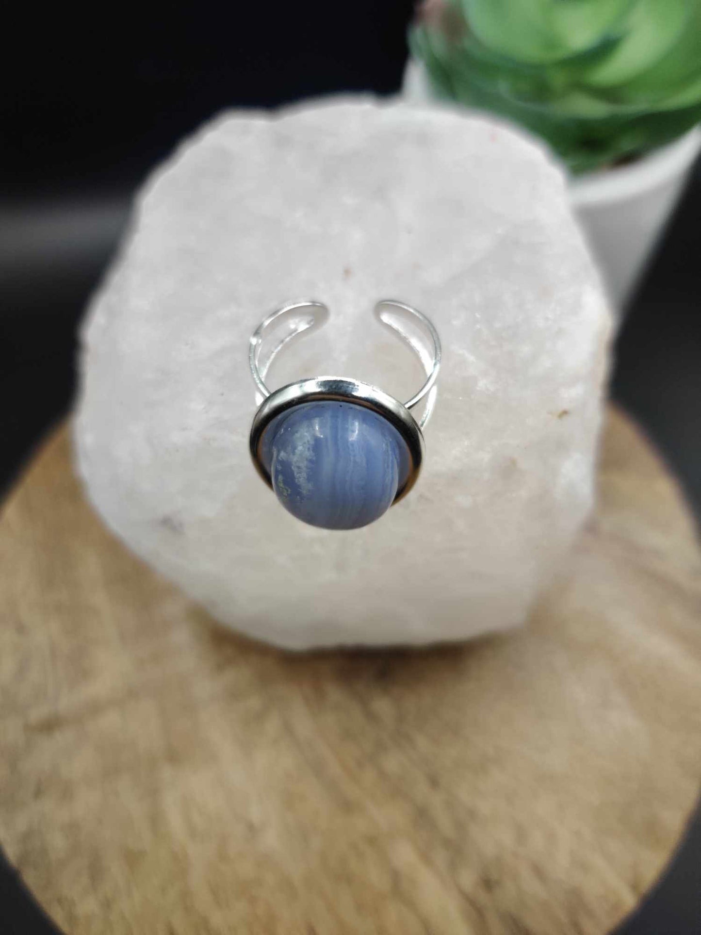 Bague argent 925 & Agate dentelle bleue XL