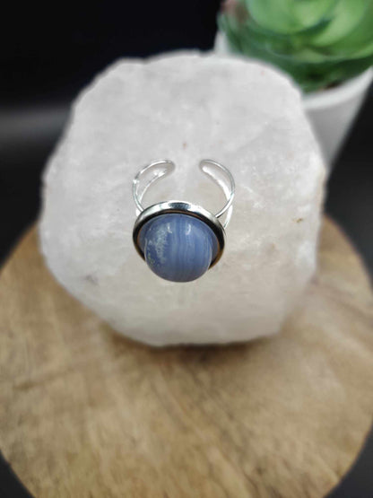 Bague argent 925 & Agate dentelle bleue XL