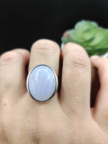 Bague argent 925 & Agate dentelle bleue XL