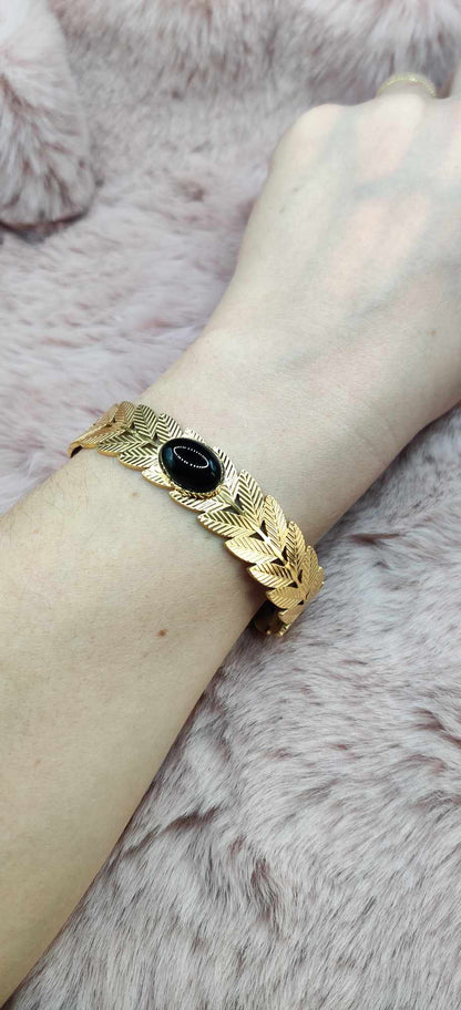 Bracelet Jonc Laurier doré - Pierre au choix