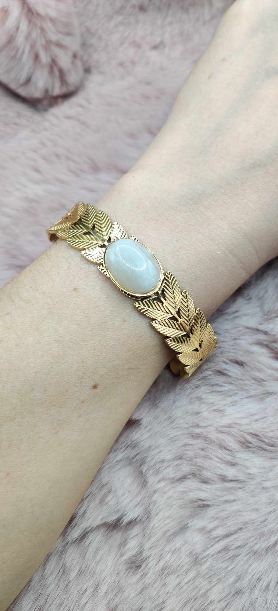 Bracelet Jonc Laurier doré - Pierre au choix