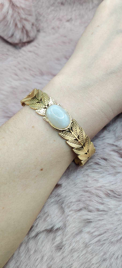 Bracelet Jonc Laurier doré - Pierre au choix