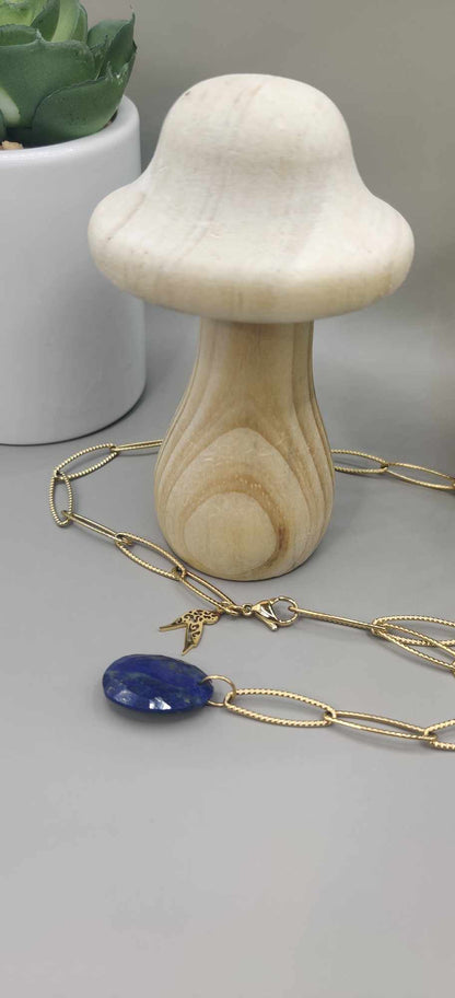 Collier oval colibri doré et Lapis-lazuli