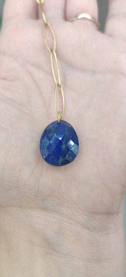 Collier oval colibri doré et Lapis-lazuli