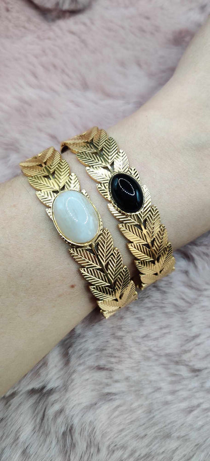 Bracelet Jonc Laurier doré - Pierre au choix