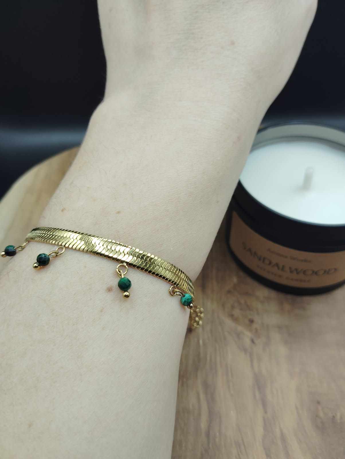 Bracelet maille serpent et malachite