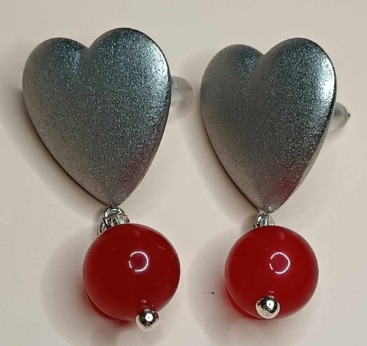 Clous d'oreilles coeur et cornaline