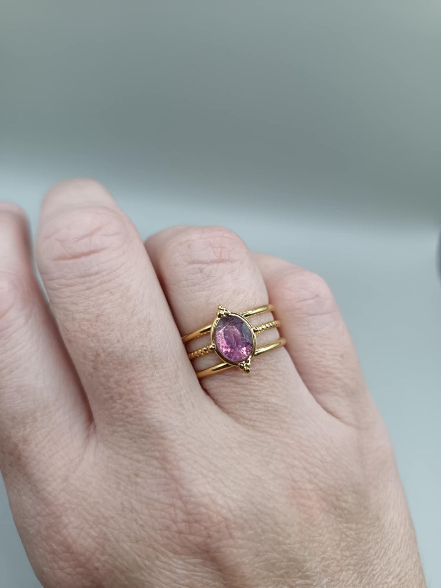 Bague dorée 3 branches & 12 pierres au choix