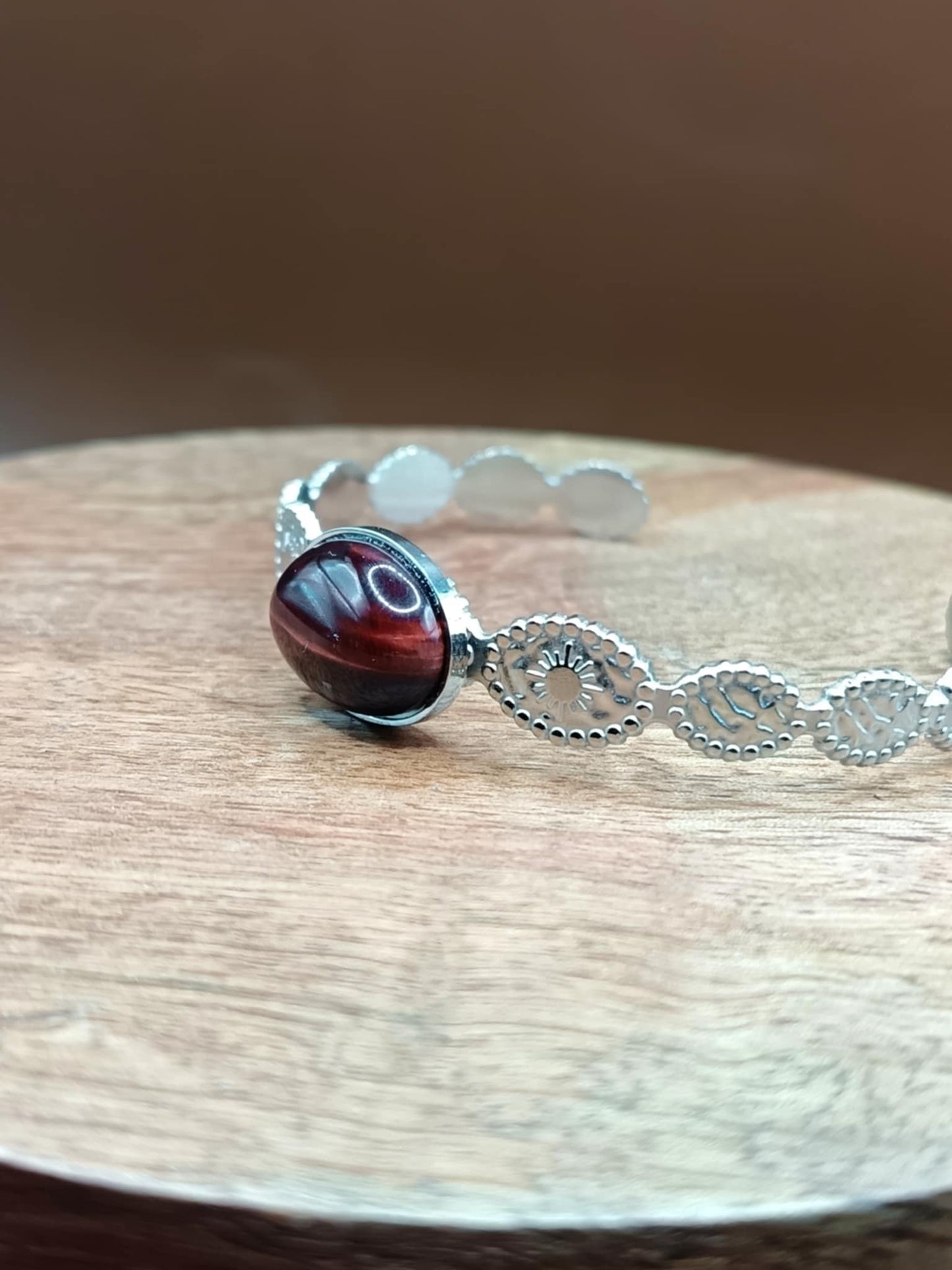 Bracelet jonc soleil argenté & Oeil de Taureau