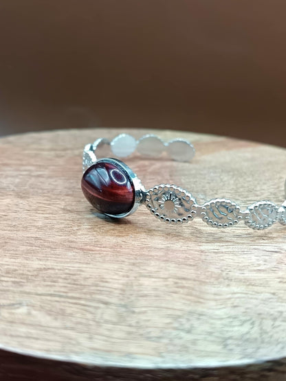 Bracelet jonc soleil argenté & Oeil de Taureau