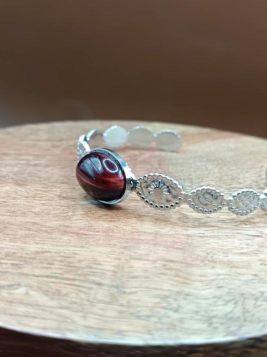 Bracelet jonc soleil argenté & Oeil de Taureau