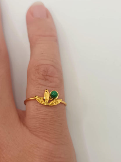 Fine bague 3 feuilles & pierre au choix