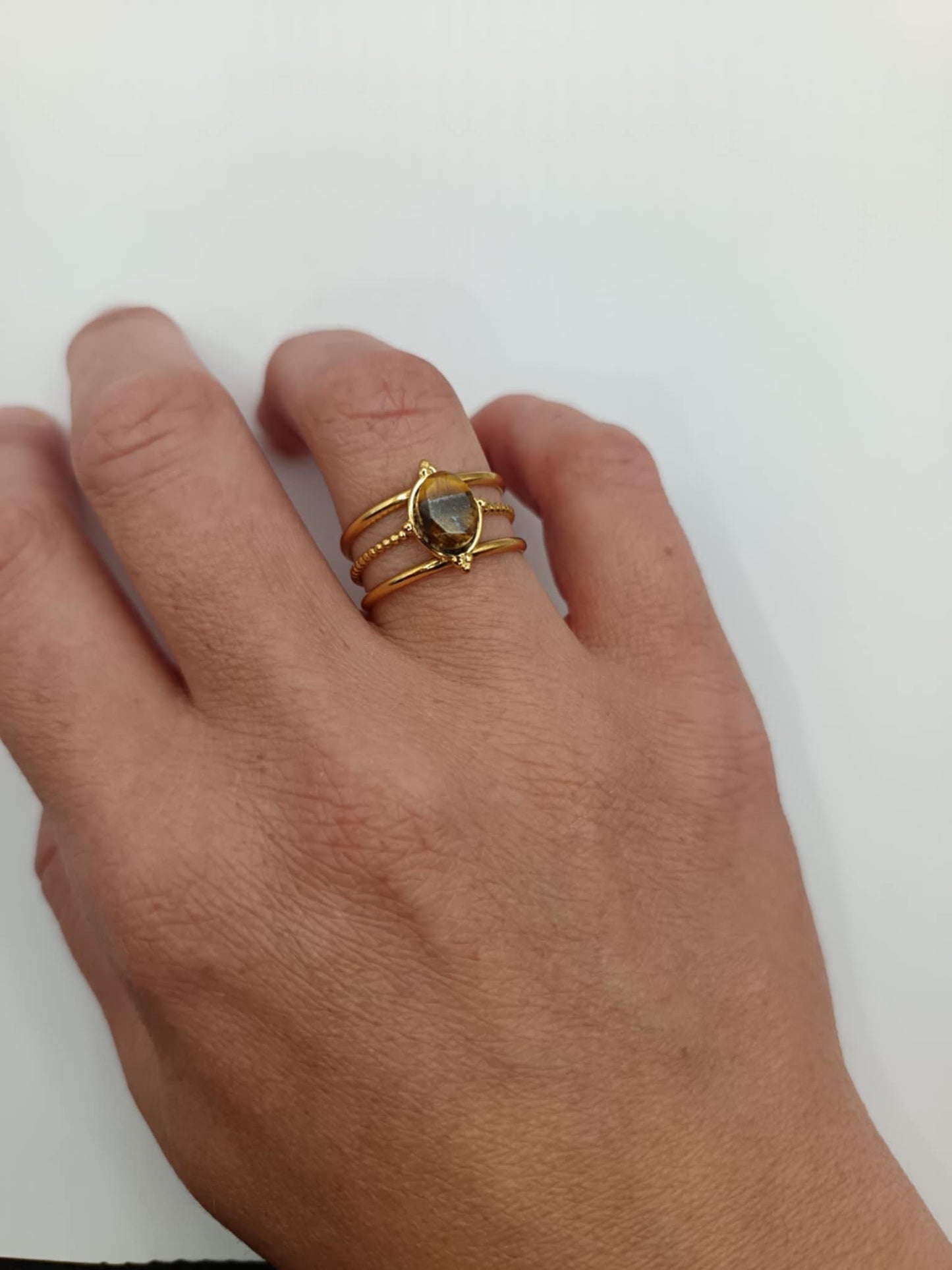 Bague dorée 3 branches & 12 pierres au choix