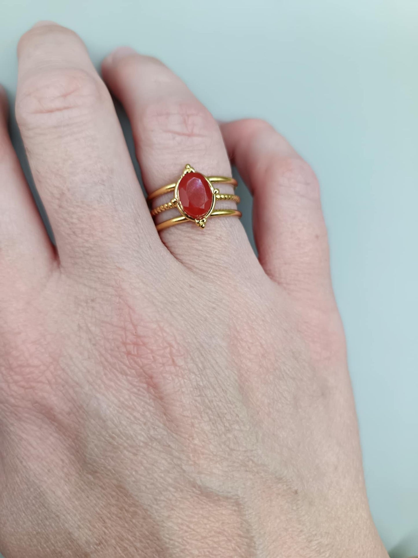 Bague dorée 3 branches & 12 pierres au choix