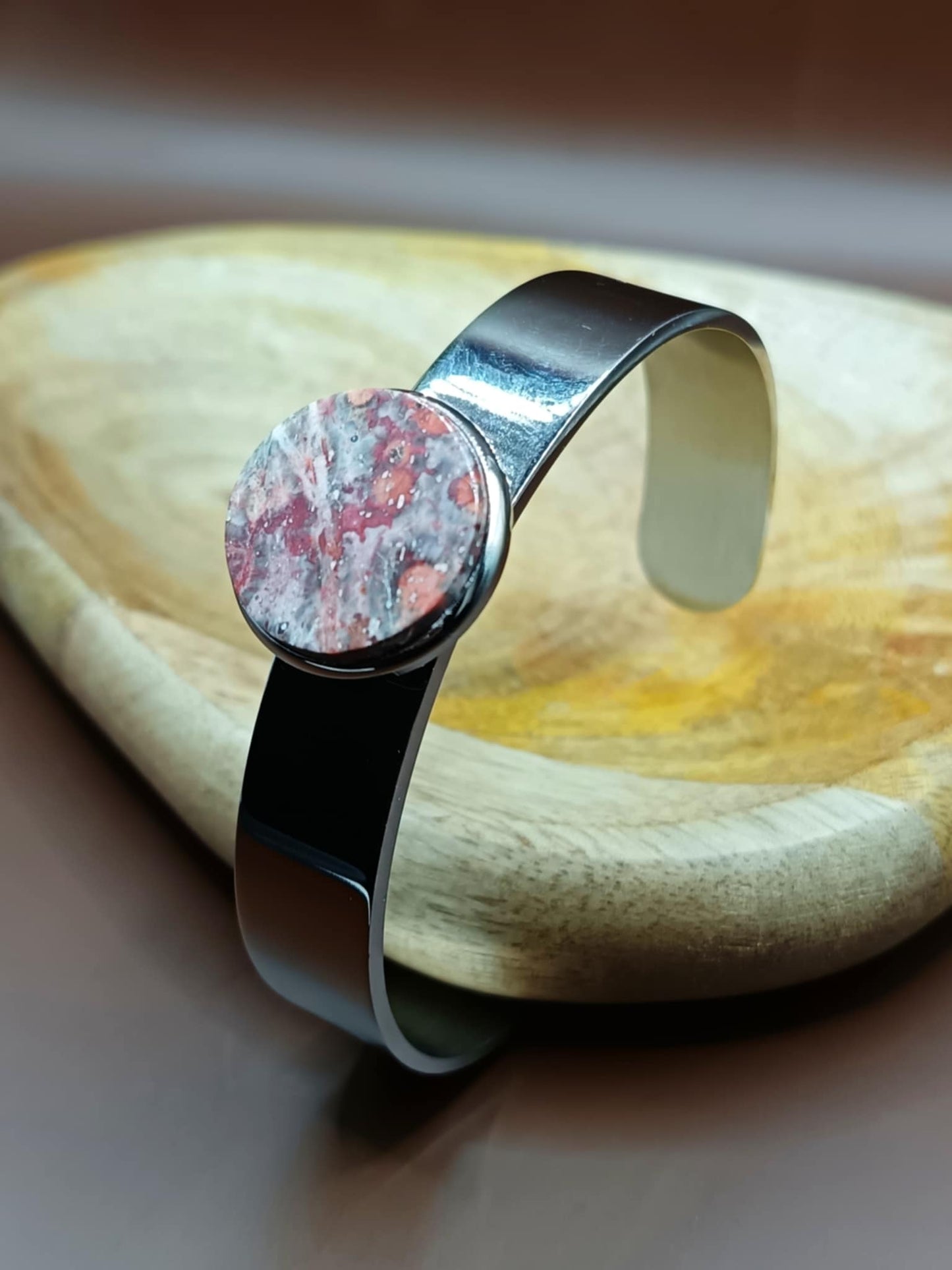 Bracelet argenté Jaspe Léopard XL