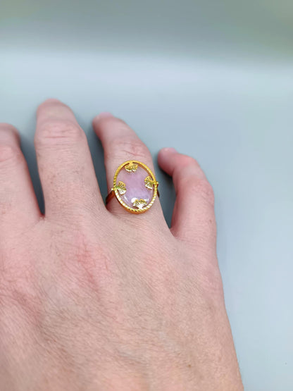 Bague ovale Ginkgo & Quartz rose