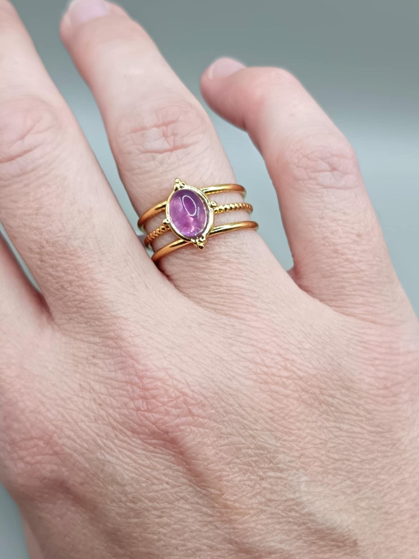 Bague dorée 3 branches & 12 pierres au choix