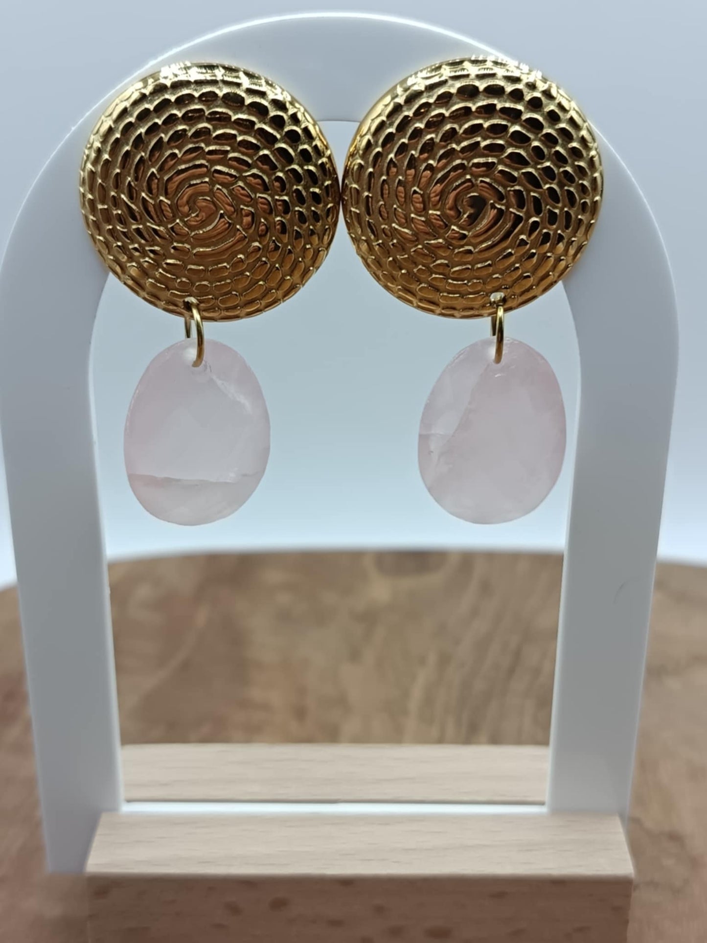 Clous d'oreilles panier & Quartz rose