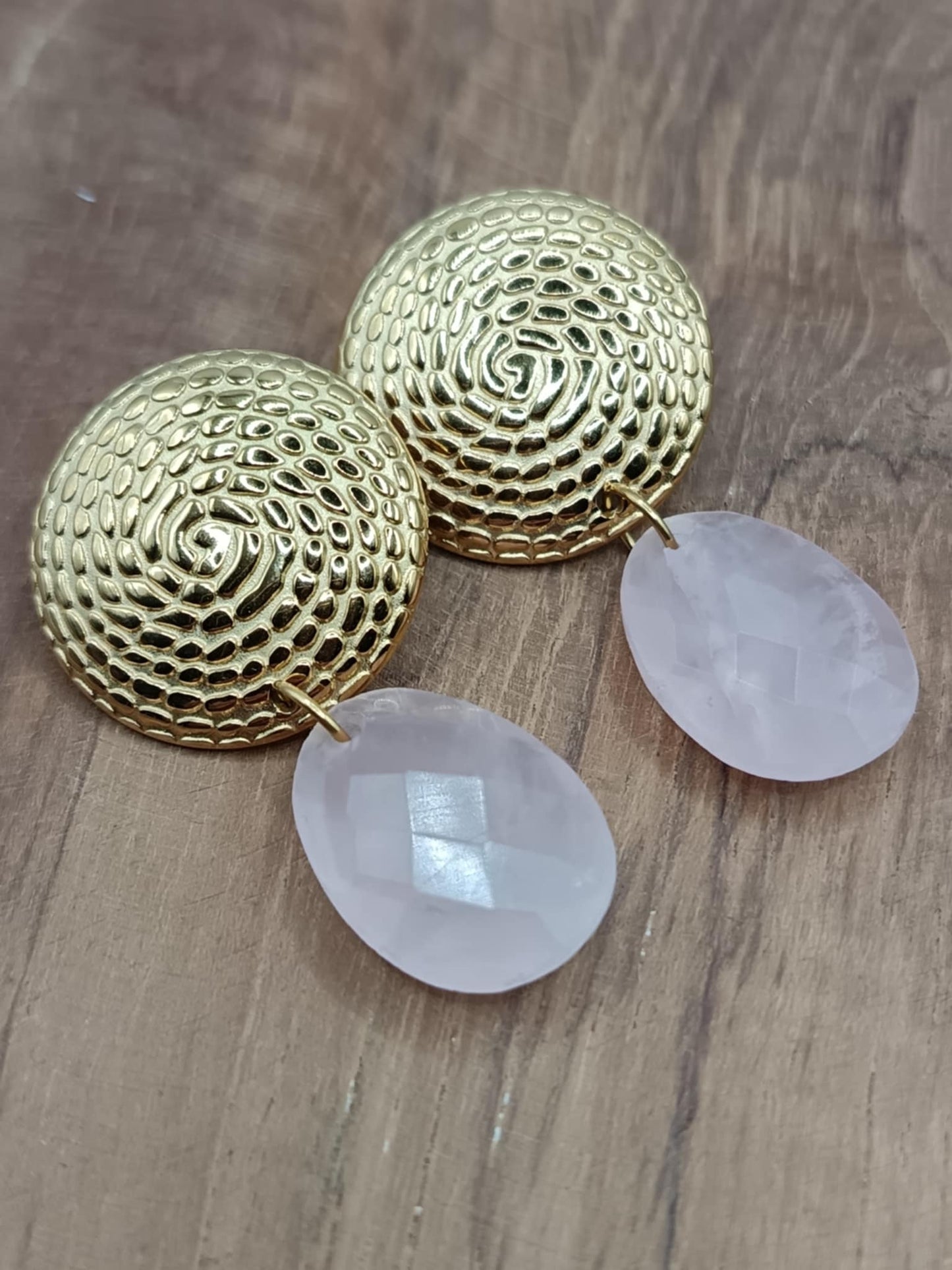 Clous d'oreilles panier & Quartz rose