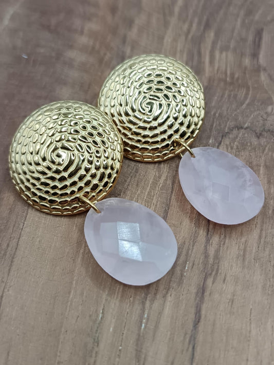 Clous d'oreilles panier & Quartz rose