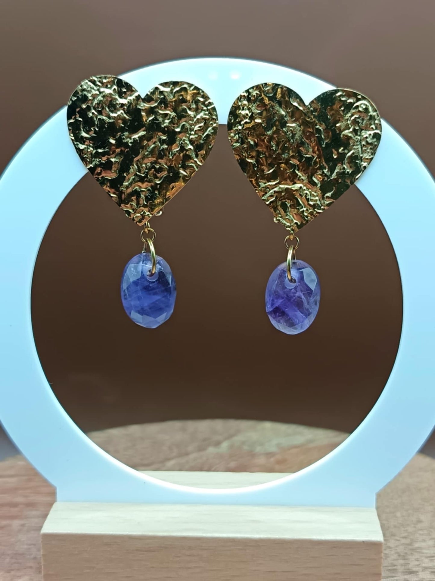 Clips d'oreilles cœur doré et Améthyste