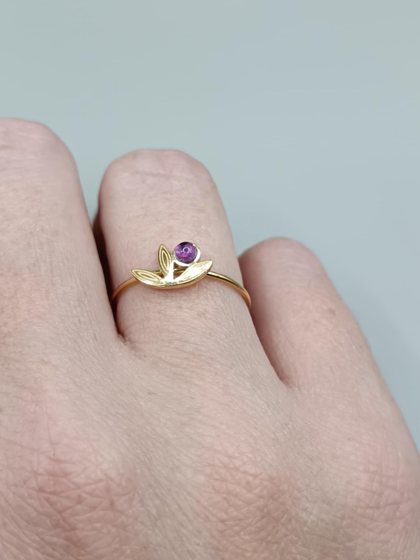 Fine bague 3 feuilles & pierre au choix