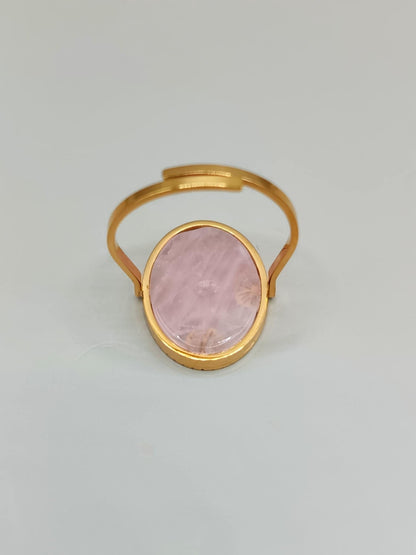 Bague ovale Ginkgo & Quartz rose