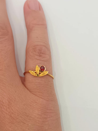 Fine bague 3 feuilles & pierre au choix